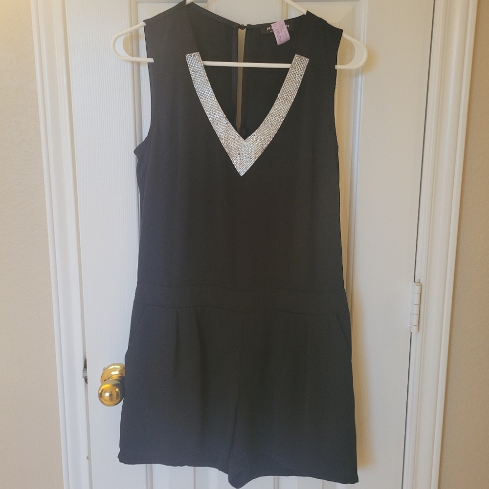 Morgan de Toi Black Jumpsuit with Silver Accents